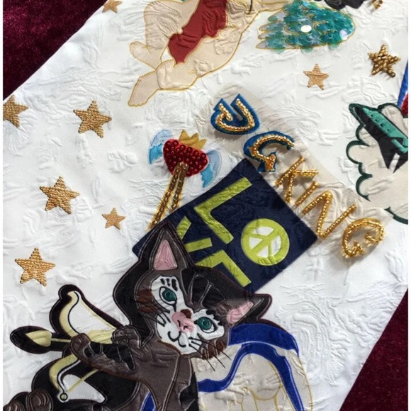 White Brocade Graphic Cat Design Dress - Picture 9 of 11